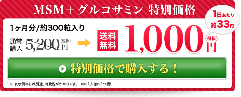 MSN＋グルコサミン　特別価格　送料無料1,000円（税抜）1日あたり約33円　特別価格で購入する