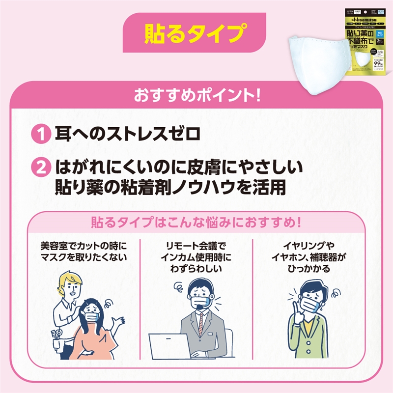 貼り薬の不織布で作ったマスク 貼るタイプ 小さめ 3枚 1袋 小さめ